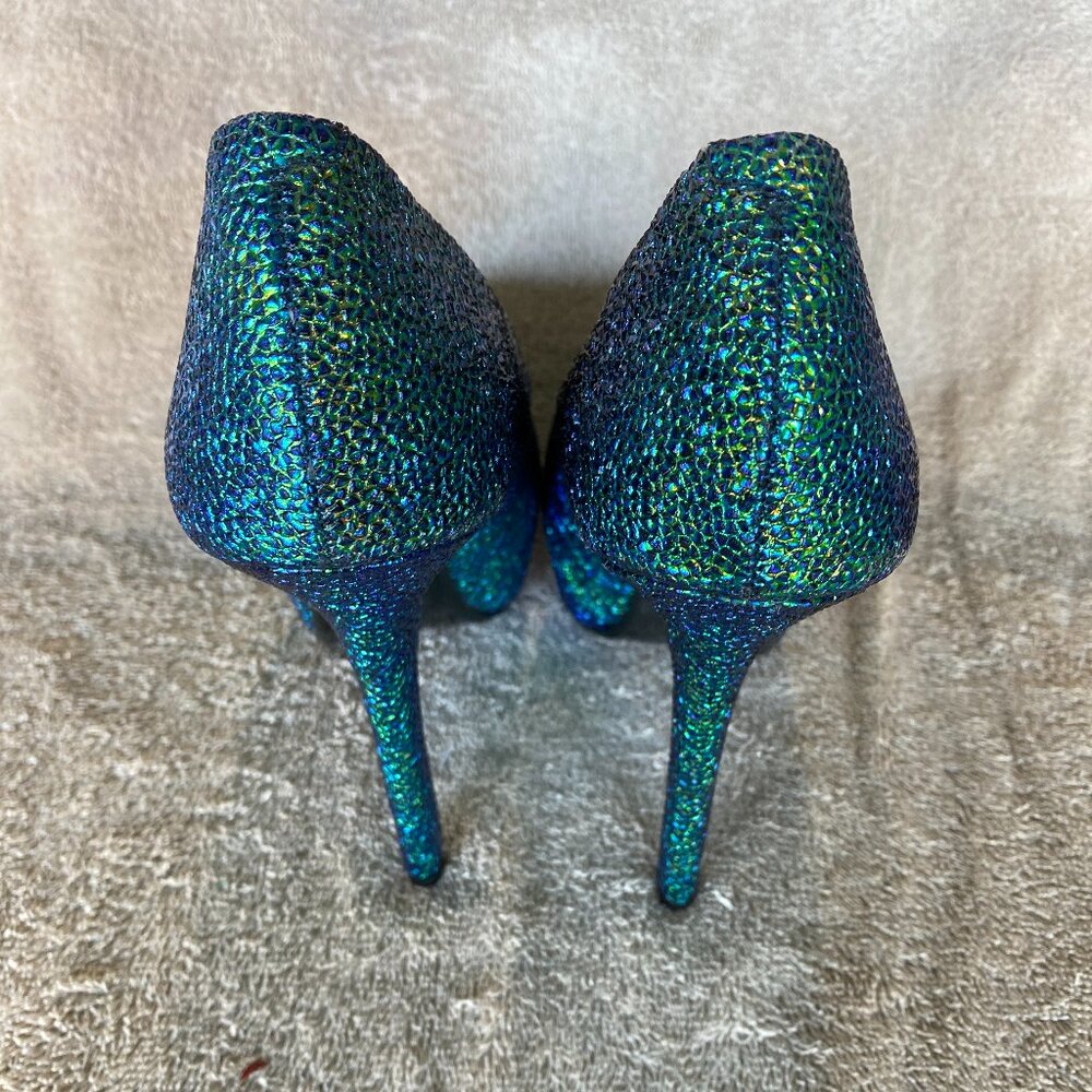 Steve Madden “Deja Vu” Iridescent Green Blue Platform Pumps | Size 8M | Glitter - Picture 5 of 8